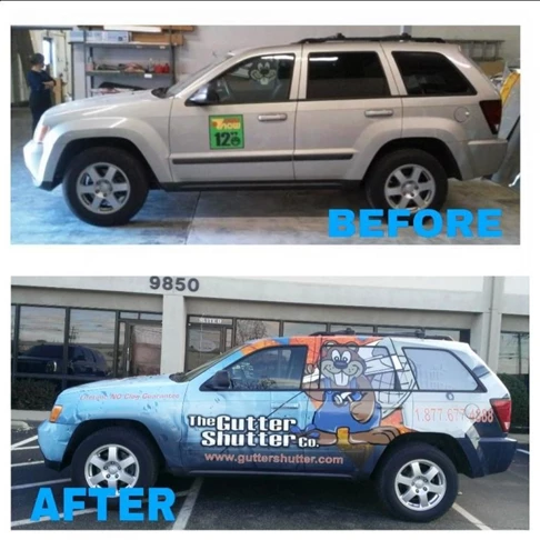 Make a lasting impression with digitally printed vehicle wraps!  (Graphic Design & Digitally Printed Vehicle Wrap by Signs Now Cincinnati for Gutter Shutter, Cincinnati, OH)