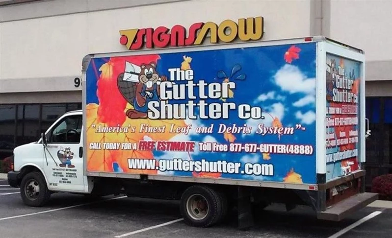 Have a unique & helpful product?  Get the word out and about with digitally printed vehicle wraps!  (Digitaly printed vehicle wraps by Signs Now Cincinnati for Gutter Shutter, Cincinnati, OH)