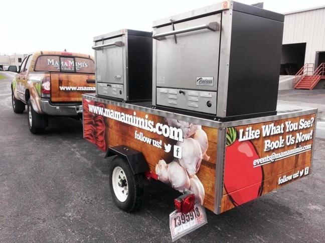 Mobile Mama Mimis is wrapped & ready to roll!  (Food Trailer Wrap by Signs Now Cincinnati for Mama Mimis, Cincinnati, OH)