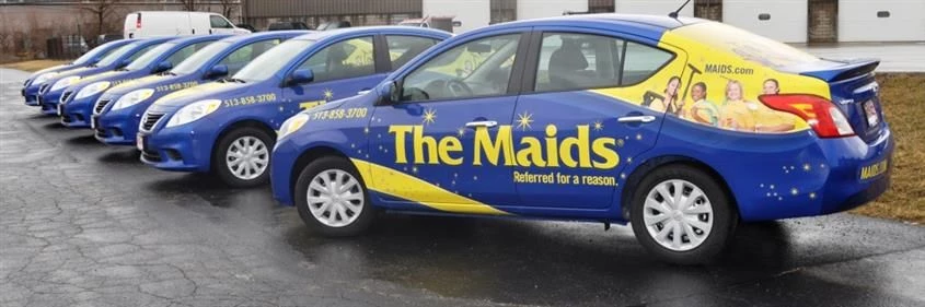 Maximize the impact of your fleet with digitally printed vehicle wraps!  (Graphic design and digitally printed vehicle wraps by Signs Now Cincinnati for The Maids of West Chester, West Chester, OH)