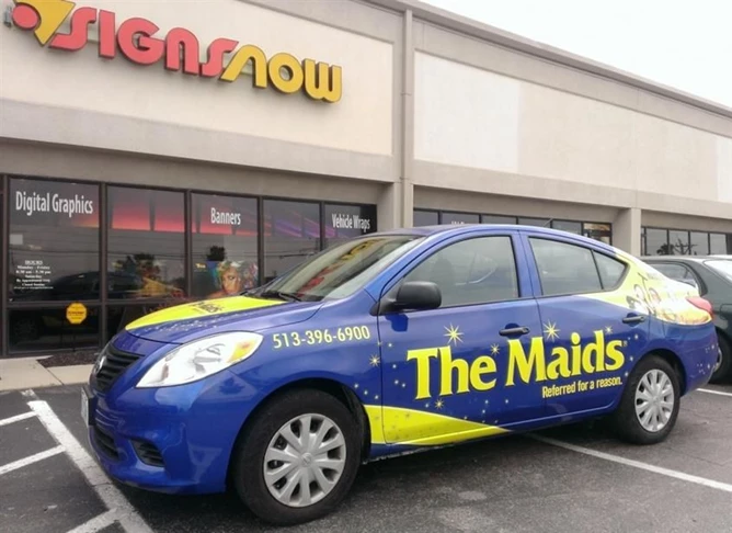 Advertise while you drive with digitally printed fleet vehicle wraps!  (Fleet Vehicle Wrap by Signs Now Cincinnati for The Maids of Cincinnati, Cincinnati, OH)	
