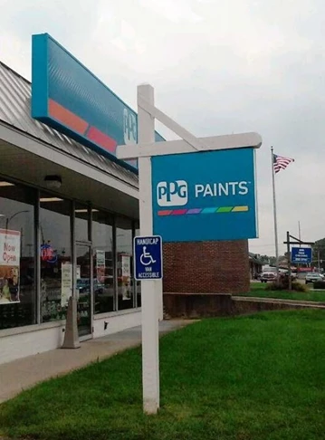 Paint the town with a custom post and panel sign!  (Custom Digitally Printed Panel by Signs Now Cincinnati for PPG Paints, Hamilton, OH)