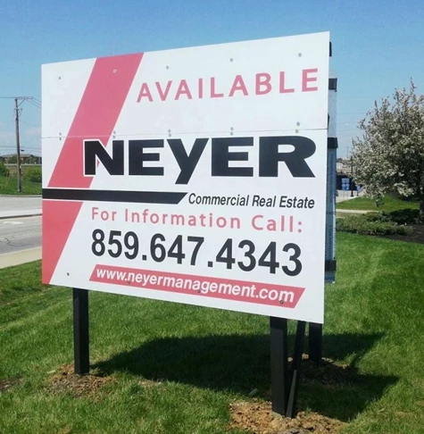 Helping you increase your visibility!  (Post and panel V sign by Signs Now Cincinnati for Neyer Management, Cincinnati, OH)