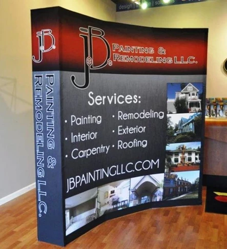 We providing design and products that are as refreshing as your business!  (Refreshed company logo and hopup display by Signs Now Cincinnati for JB Painting & Remodeling, West Chester, OH).