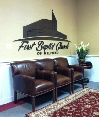 Bring your distinctive designs to life with dimensional signs!  (Interior Dimensional Sign by Signs Now Cincinnati for First Baptist Church, Milford, OH)