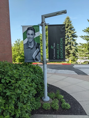 We dressed up the outside of the campus with beautiful banners
which we installed on the light posts around the main areas.